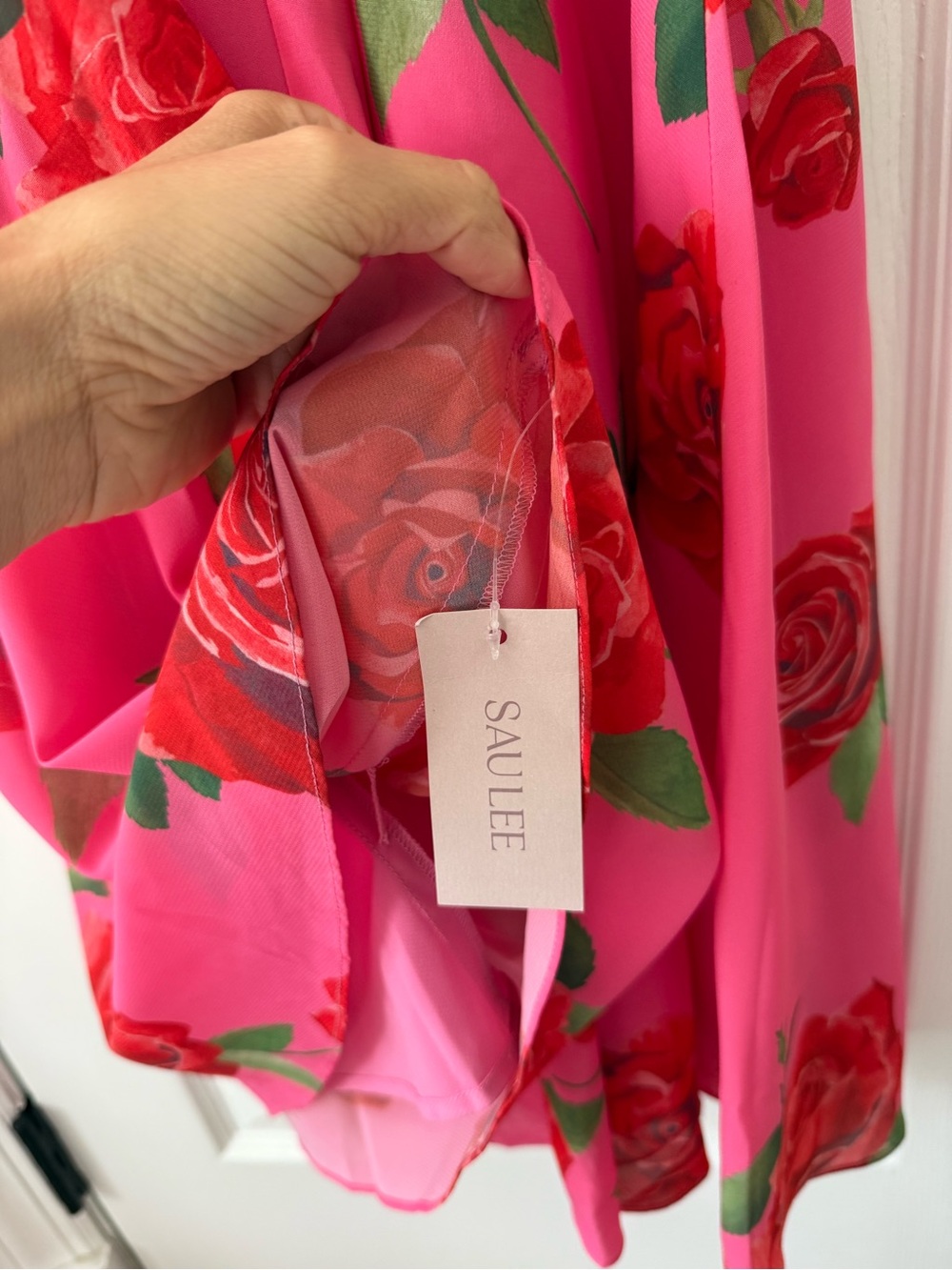 Sau Lee Sylvie Mandarin Collar Ruffle Sleeve Pink Floral Maxi Dress NEW with tag - Picture 7 of 11